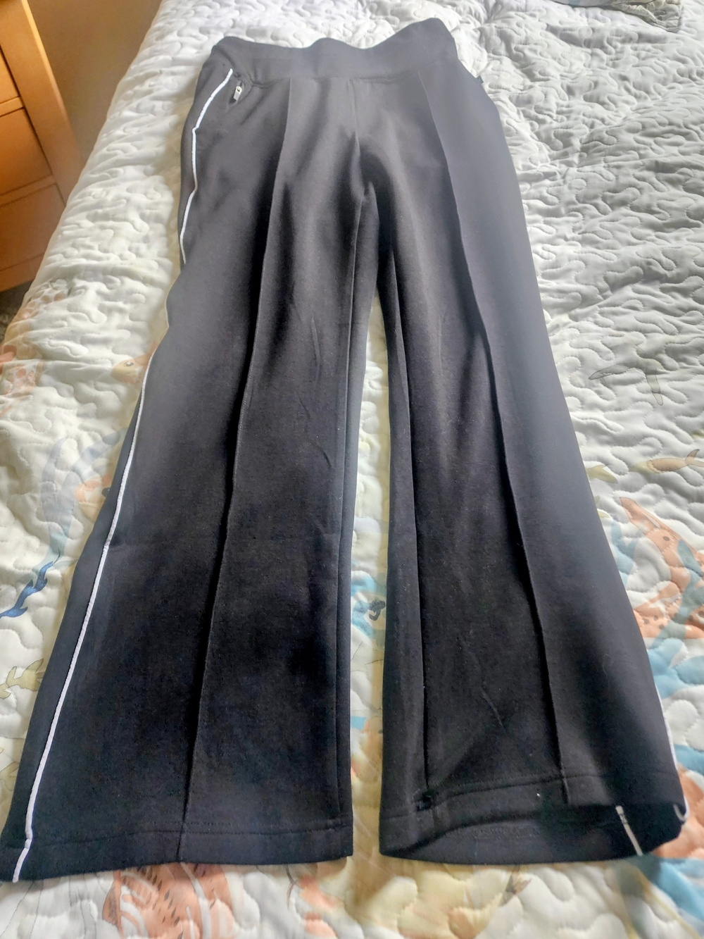 Jessica Simpson Black Flared Track Pants with White Side Stripe